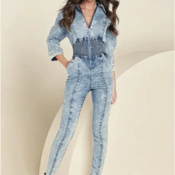 Venus Acid Washed Denim Jumpsuit- Size 14 Worn Once - Picture 2 of 3